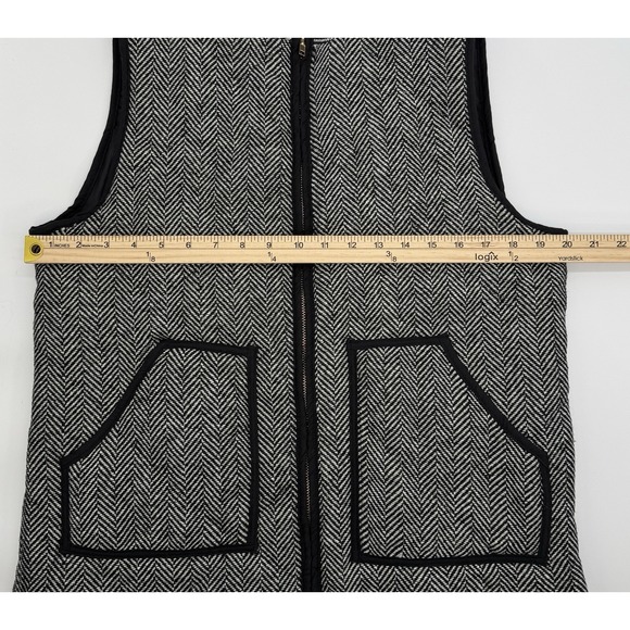 Quilted Puffer Herringbone Tweed Vest Black White Full Zip Pockets Women's Sz M - Picture 11 of 12